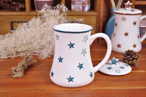 韩版大容量星星陶瓷杯子 夏季水壶杯 畅饮杯子 奶茶杯 可乐杯子